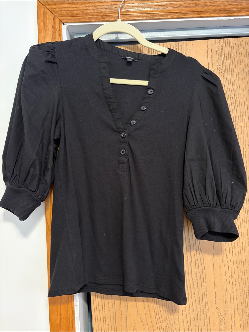 Express Black Puff-Sleeve Henley Top